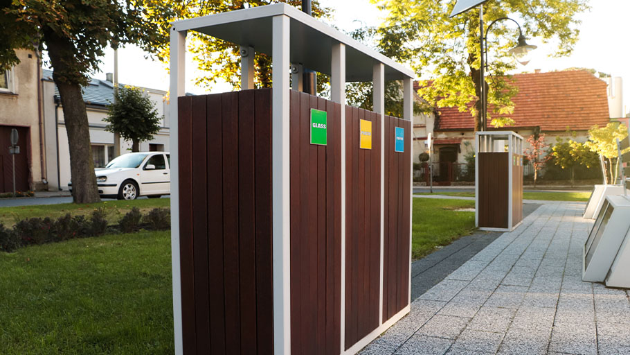 An image of assorted waste bins for several types of waste