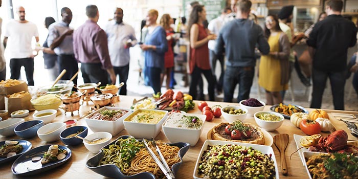 Food spread for dinner party.